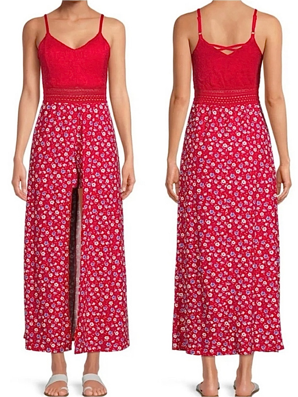 No Boundaries Red Floral Romper with Skirt Overlay, Size XXL/19 - EUC